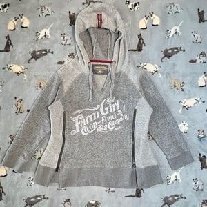 FarmGirl Hoodie Sweatshirt Women's M Grey Knee Deep & Lovin It Hooded Top EUC